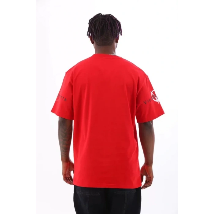 Unisex Oversize Baskılı Bisiklet Yaka Thirt  Kırmızı