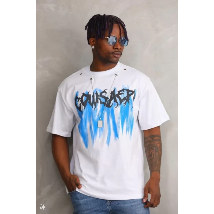 Unisex Oversize Kolye Dahil Thirt  Beyaz