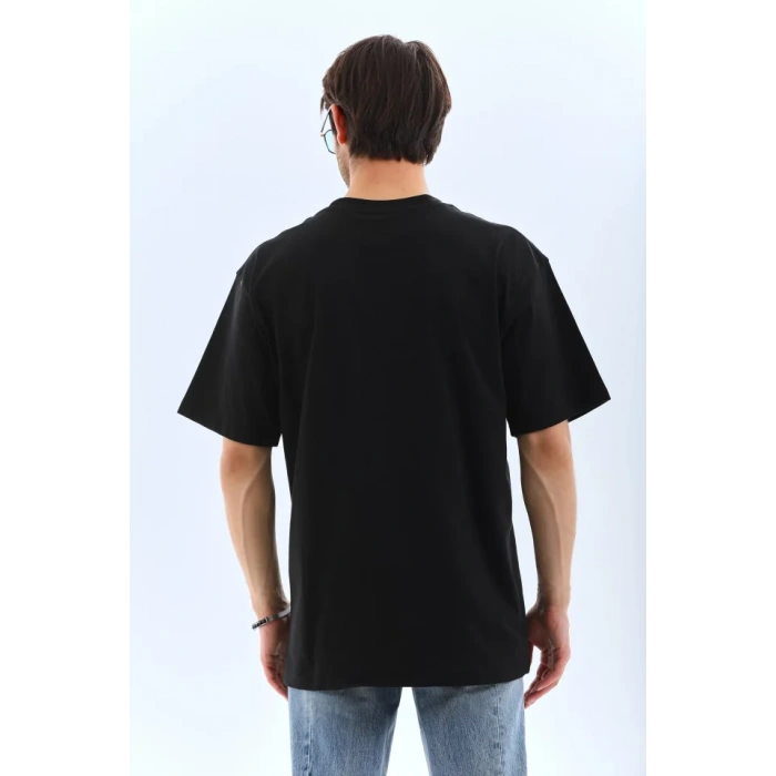 Unisex Oversize Taşlı Bisiklet Yaka Thirt  iyah