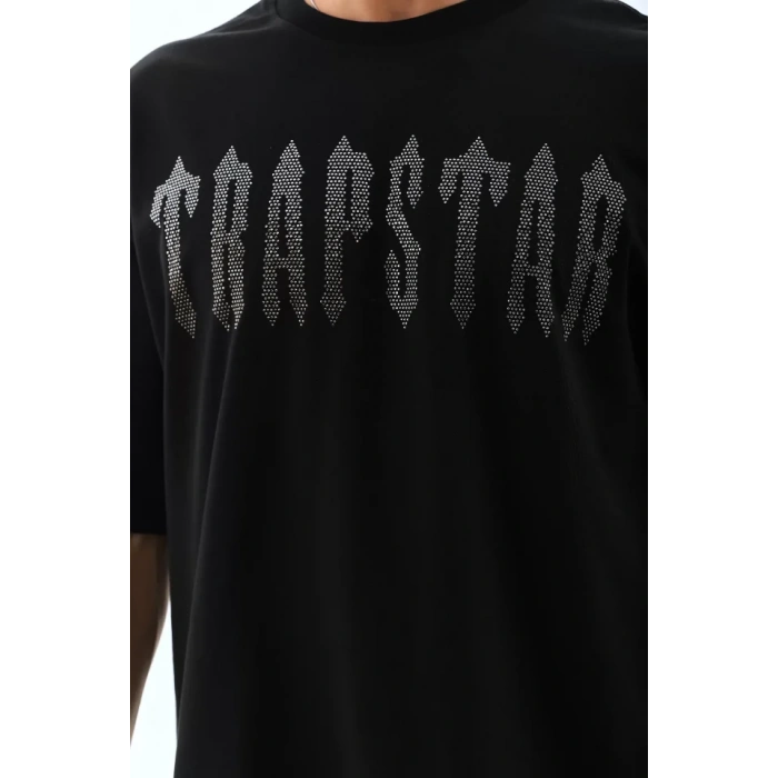 Unisex Oversize Taşlı Bisiklet Yaka Thirt  iyah