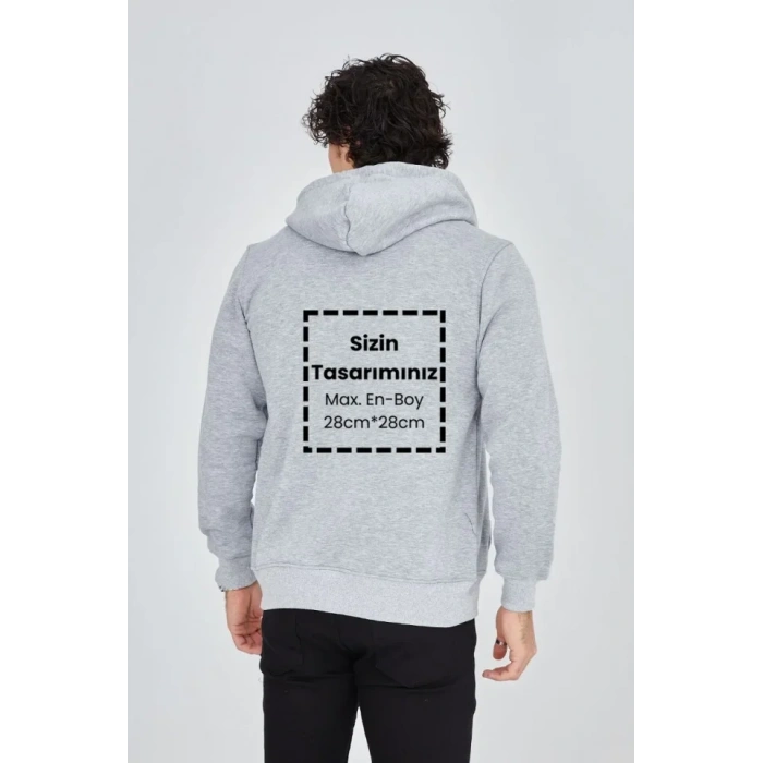 Unisex Tam Fermuarlı Kapşonlu Özel Tasarım weathirt  Gri