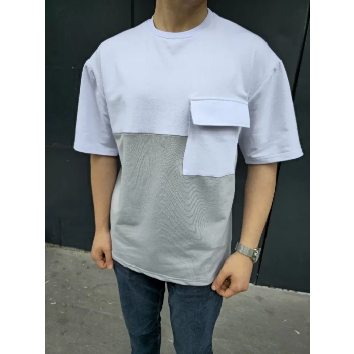 Unisex Torba Cep Detaylı Parçalı Thirt  Gri