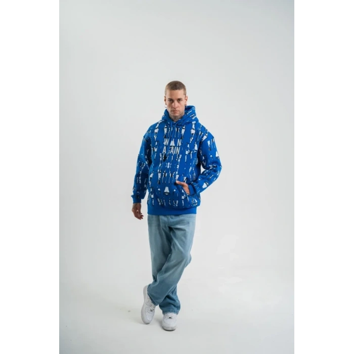 Unisex Uzun Kol Kapşonlu Pano Baskılı weathirt  avi