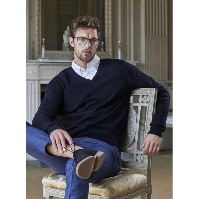 Unisex Uzun Kol V Yaka Triko Kazak  acivert