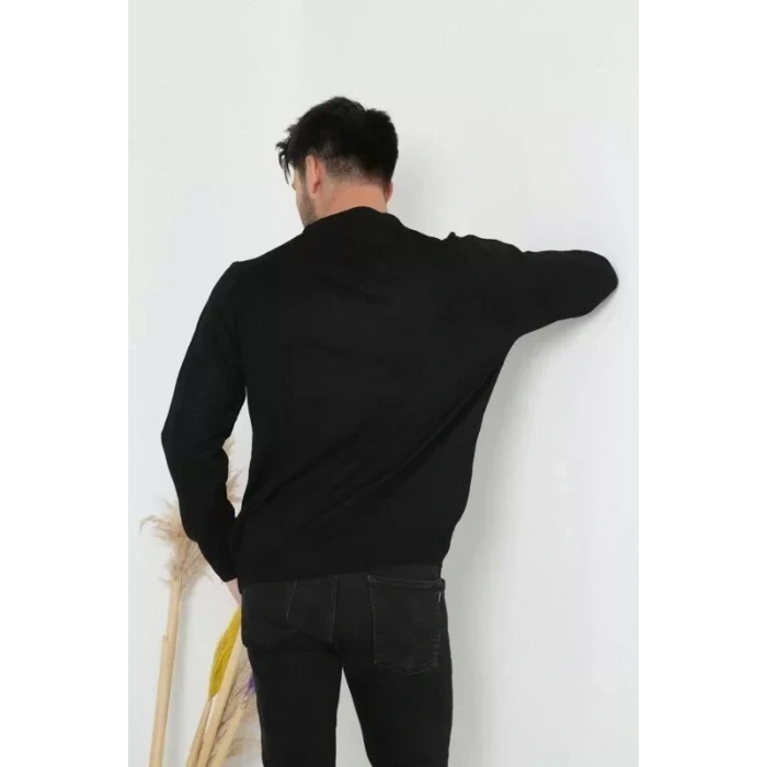 Unisex Uzun Kol V Yaka Triko Kazak  Siyah