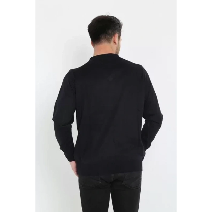 Unisex Uzun Kol V Yaka Triko Kazak  Siyah