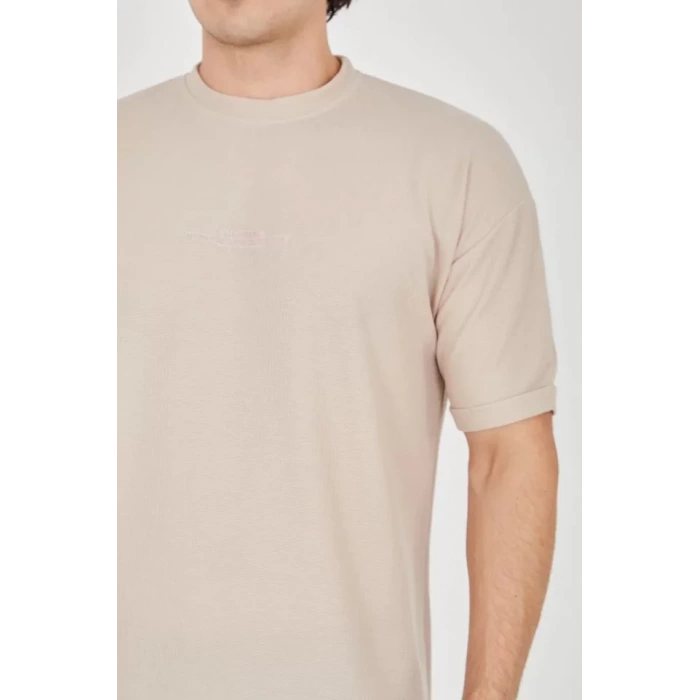 Unisex Waffle Kumaş Rahat Kol Thirt  Bej
