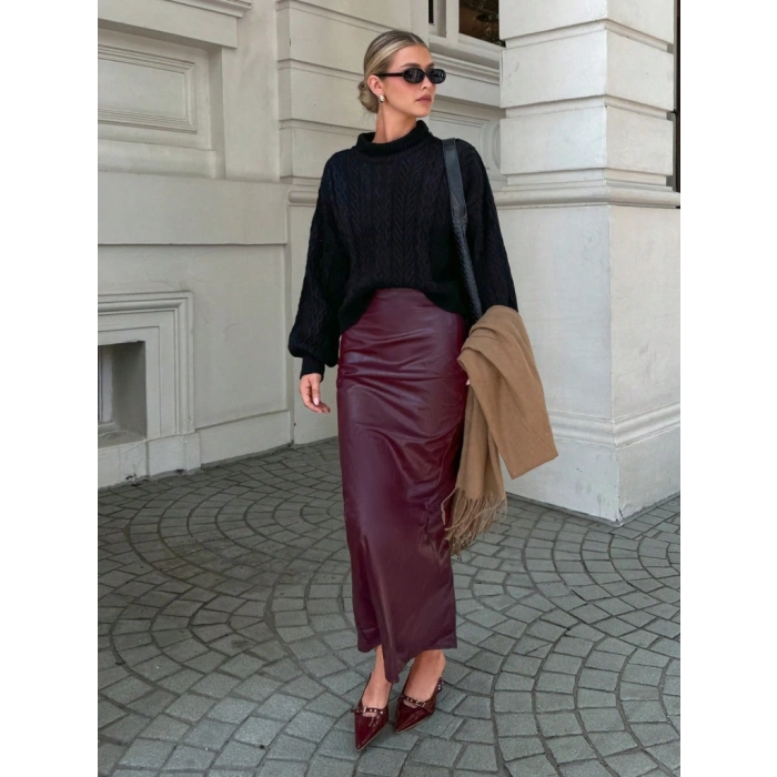 Uzun Kollu Yarı Balıkçı Yaka Triko Bluz