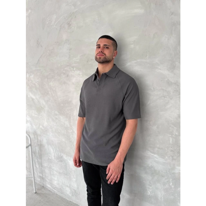 Yakalı Patlı Kısa Kol Tshirt  Antrasit