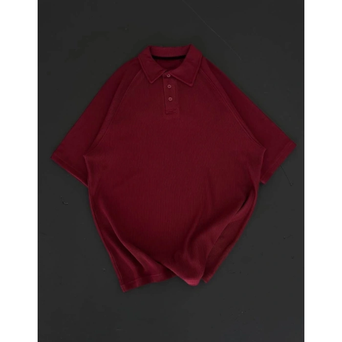 Yakalı Patlı Kısa Kol Tshirt  Bordo