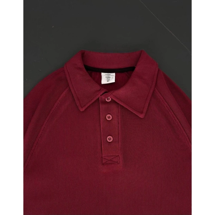 Yakalı Patlı Kısa Kol Tshirt  Bordo