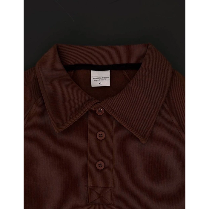 Yakalı Patlı Kısa Kol Tshirt  Kahverengi