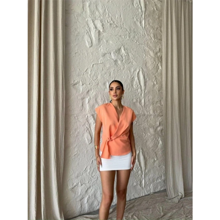 YANDAN BAĞLAMA DETAYLI KOLUZ BLUZ  omon