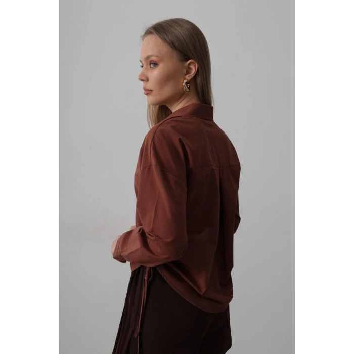 Yanları Bağlamalı Basic Gömlek  Koyu Kahve