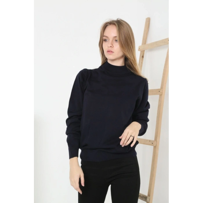 Yarım Boğaz Triko Kazak Yumuşak Dokulu Pamuklu Ince Dokuma, Uzun Kollu Rahat Regular Kalıp  iyah