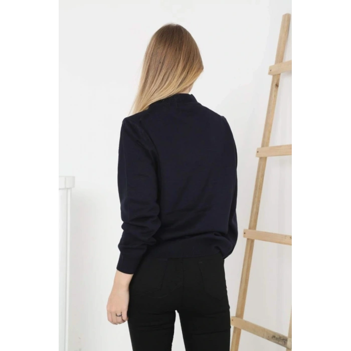 Yarım Boğaz Triko Kazak Yumuşak Dokulu Pamuklu Ince Dokuma, Uzun Kollu Rahat Regular Kalıp  iyah