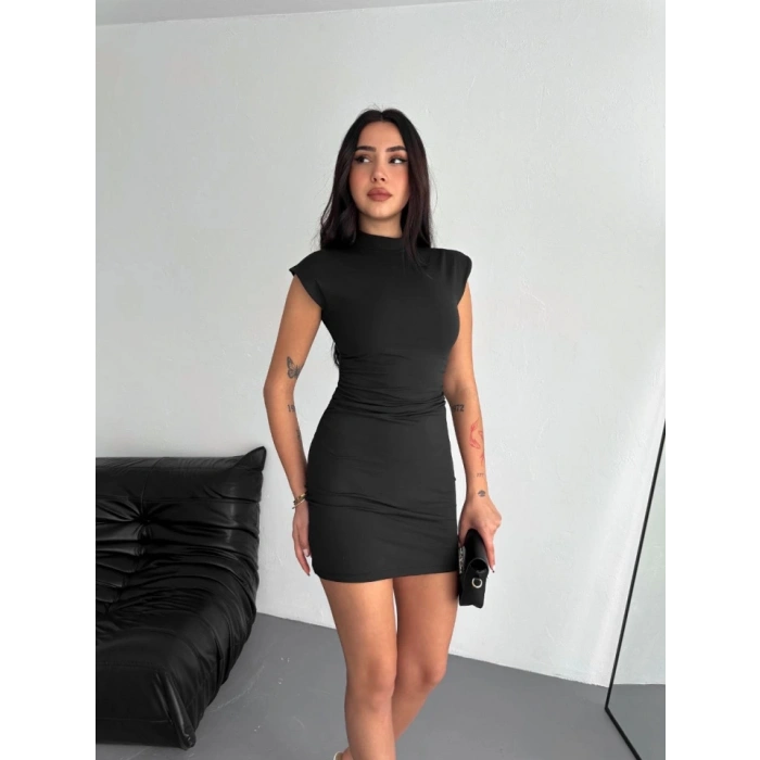 Yarım Bogazlı Kolsuz ini Boy Elbise  iyah