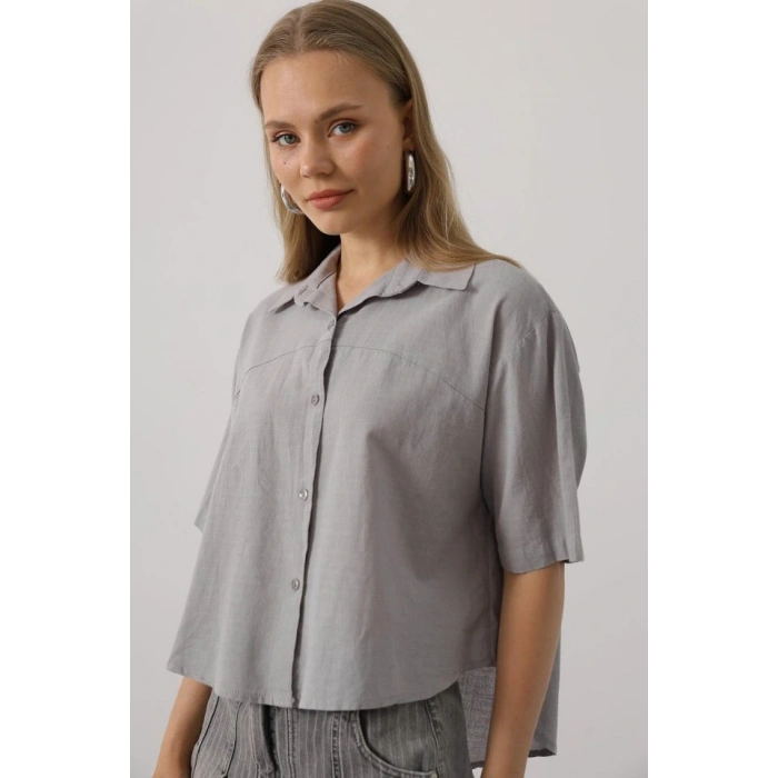 Yarım Kol Gömlek  Gri