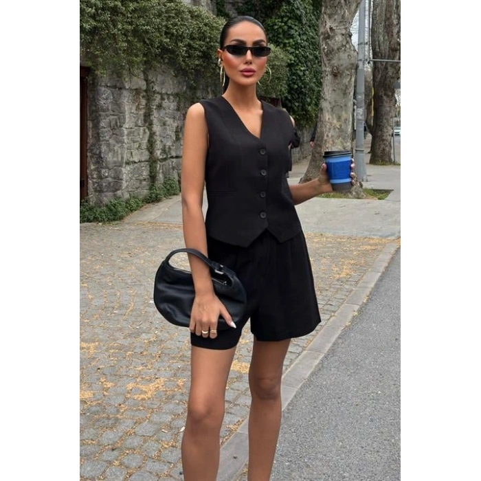 Yelek Şort Flamlı Keten Takım 1013317