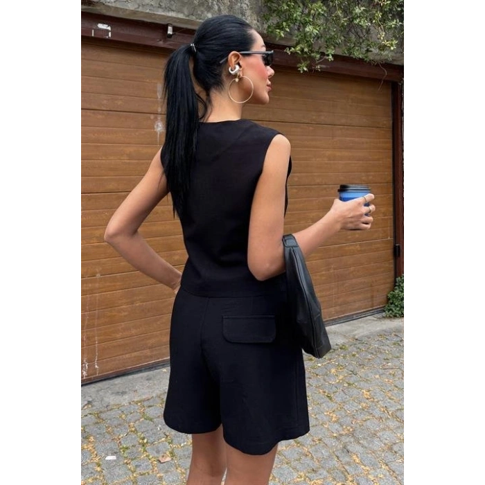 Yelek Şort Flamlı Keten Takım 1013317