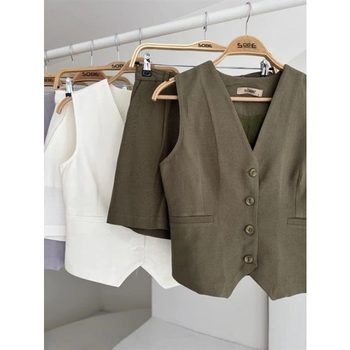 Yelek Şort Flamlı Keten Takım 1013317