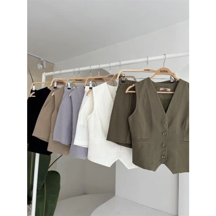 Yelek Şort Flamlı Keten Takım 1013317