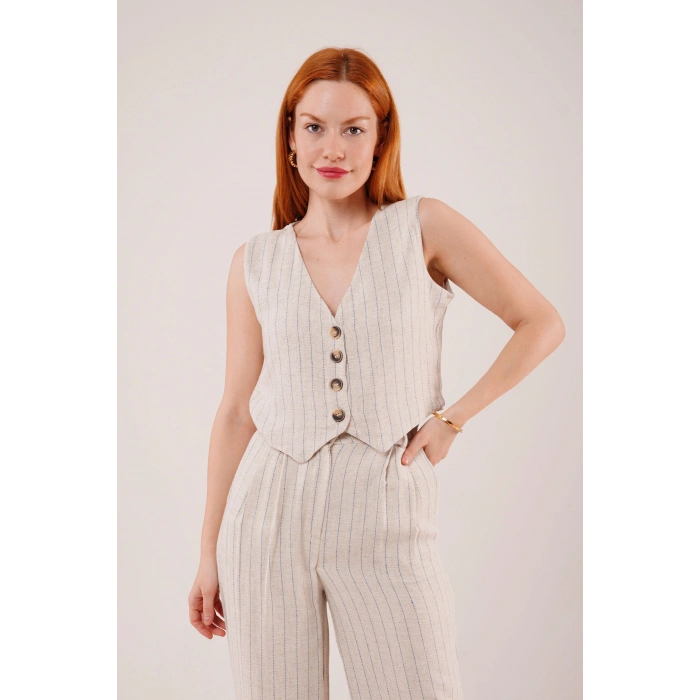 Yelek Ve Pantolon avi Şeritli İkili Takım