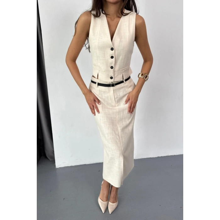 YELEKÖNDEN YIRTMAÇLI ETEK TK ŞANTUK KETEN  Ham