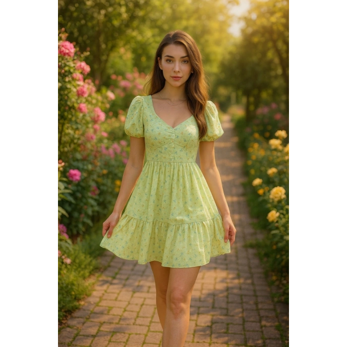 Yeşil ırt Dekolteli Elbise