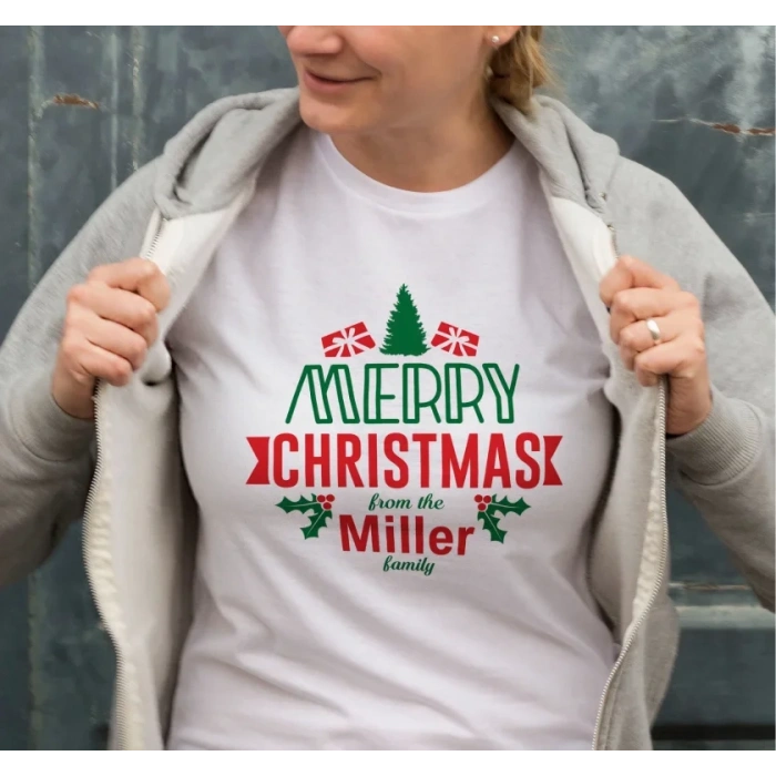 Yılbaşı erry Christmas iller Baskılı Oversize Bisiklet Yaka Tshirt  Beyaz