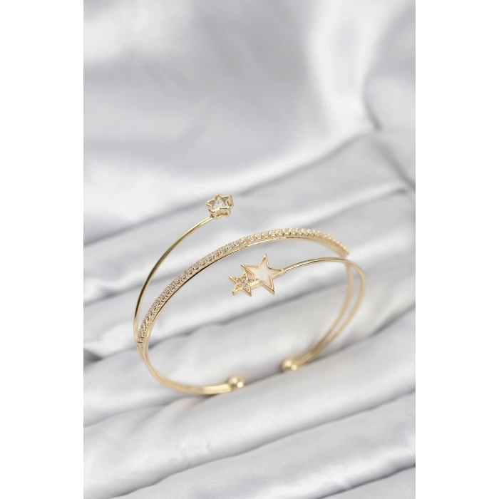 Yıldızlı Model Pirinç Gold Renk Kadın Bileklik