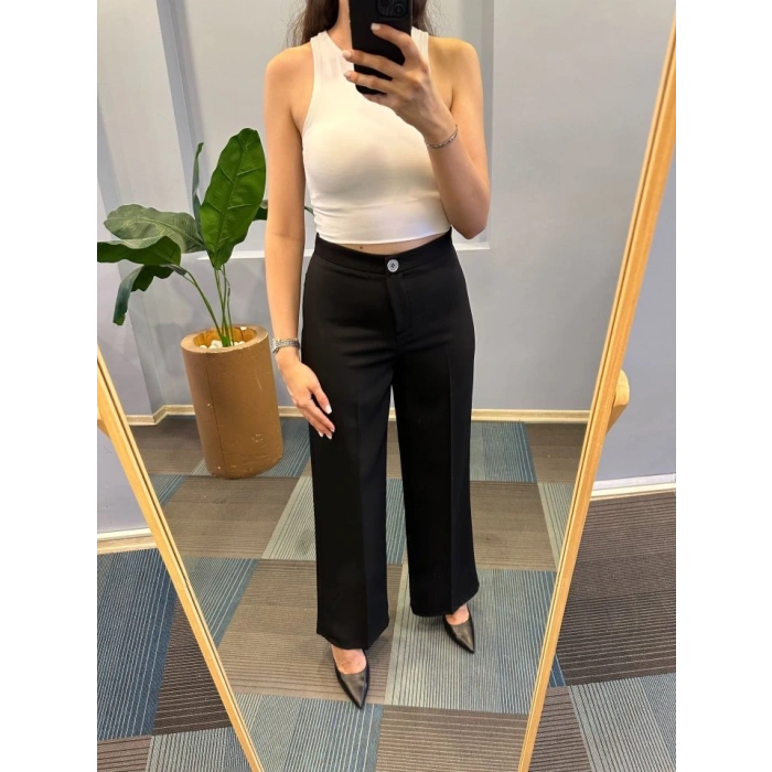 Yüksek Bel Palazzo Metal DüğmePantolon