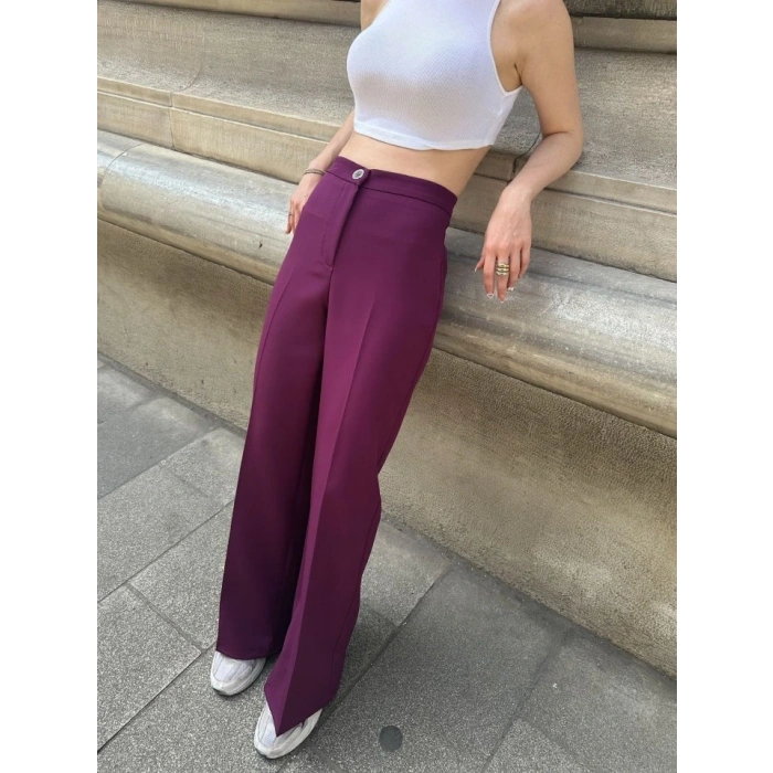 Yüksek Bel Palazzo Metal DüğmePantolon