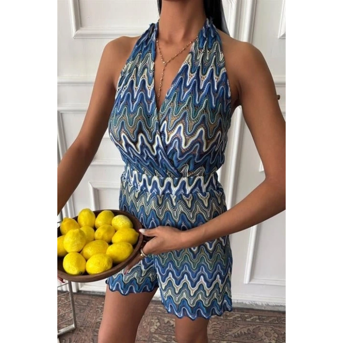 Zikzak Desenli Multi Renk Geçişli Mini Tulum 1365