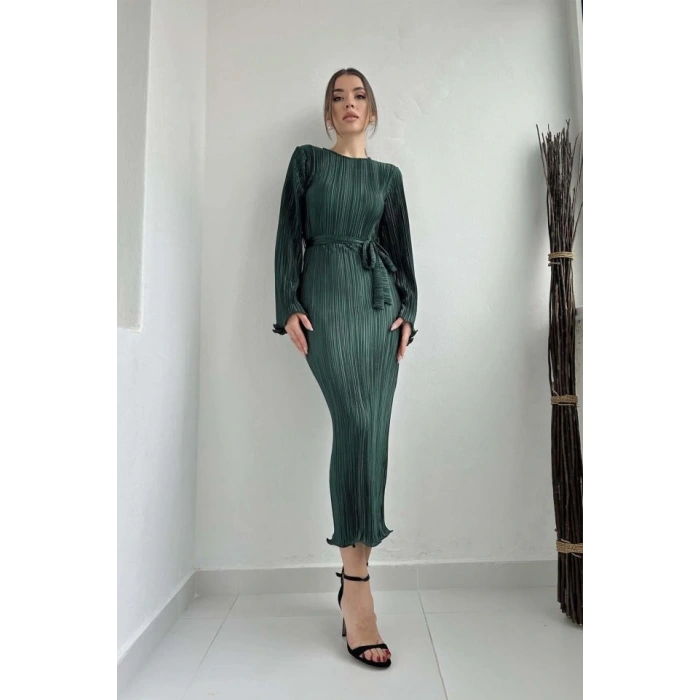 Zümrüt İspanyol Kol Piliseli Elbise