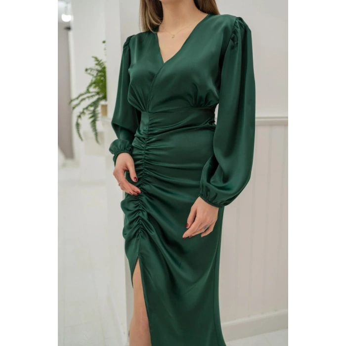 Zümrüt V Yaka aten Elbise