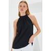 0489 Halter Yaka Örme Bluz  Siyah