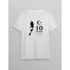 10 Kasım Atatürk Anma Günü ilüet Baskılı Oversize Bisiklet Yaka Tshirt  Beyaz