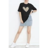 14 Şubat evgililer Günü eopar Kalp Baskılı Oversize Bisiklet Yaka Tshirt  iyah