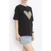 14 Şubat evgililer Günü eopar Kalp Baskılı Oversize Bisiklet Yaka Tshirt  iyah