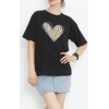14 Şubat evgililer Günü eopar Kalp Baskılı Oversize Bisiklet Yaka Tshirt  iyah