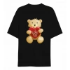 14 Şubat evgililer Günü I ove You Ayı Baskılı Oversize Bisiklet Yaka Tshirt  iyah