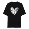 14 Şubat evgililer Günü ove Kalp Baskılı Oversize Bisiklet Yaka Tshirt  iyah