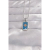 316L Çelik Gümüş Renk Mavi Mineli Güneş Model Tarot Kolye