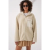 55446 Fermuarlı Oversize Peluş Ceket  Krem