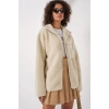 55446 Fermuarlı Oversize Peluş Ceket  Krem