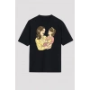 Anneler Günü Hediye Anne Kız Temalı Baskılı Oversize Bisiklet Yaka Tshirt  iyah