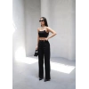 Arkasi Lasti̇kli̇ Pi̇leli̇ Dökümlü Wide Leg Pantolon
