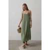 Askılı Uzun Çan Elbise  Haki