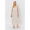 Askılı Uzun Çan Elbise  Natür